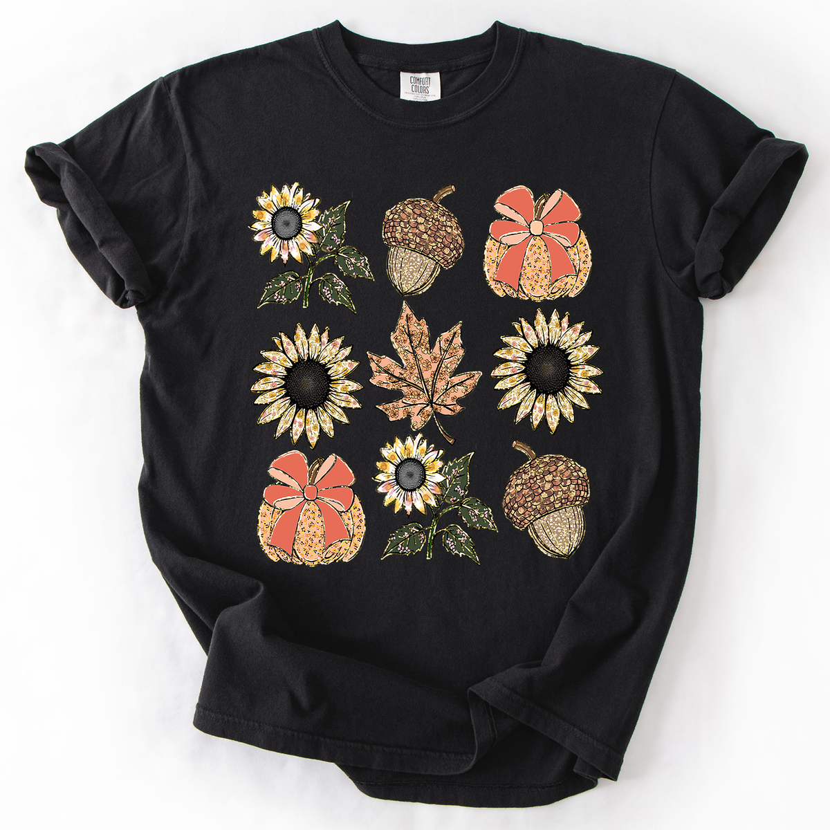 Autumn Floral Sunflowers Pumpkin Fall Blue Wildflower Allover Floral Vintage Boho Nature Comfort Colors Tee