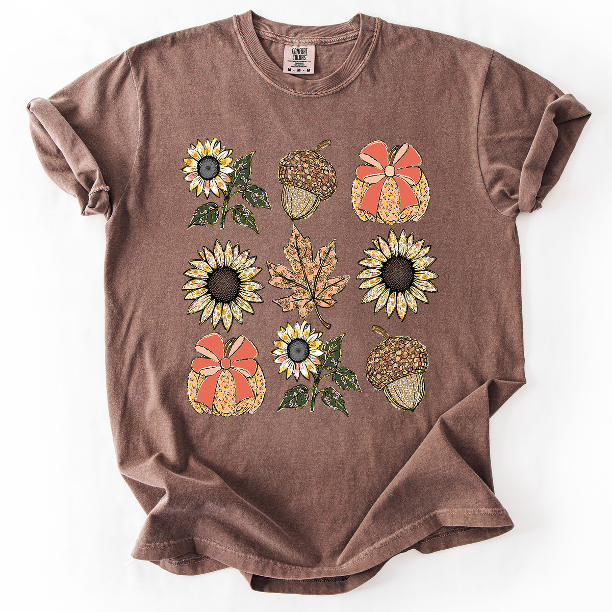Autumn Floral Sunflowers Pumpkin Fall Blue Wildflower Allover Floral Vintage Boho Nature Comfort Colors Tee