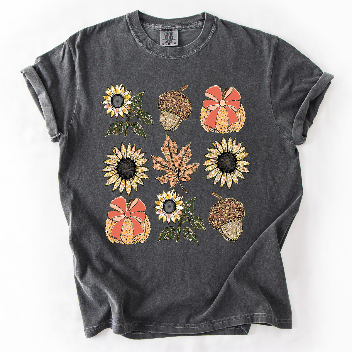Autumn Floral Sunflowers Pumpkin Fall Blue Wildflower Allover Floral Vintage Boho Nature Comfort Colors Tee