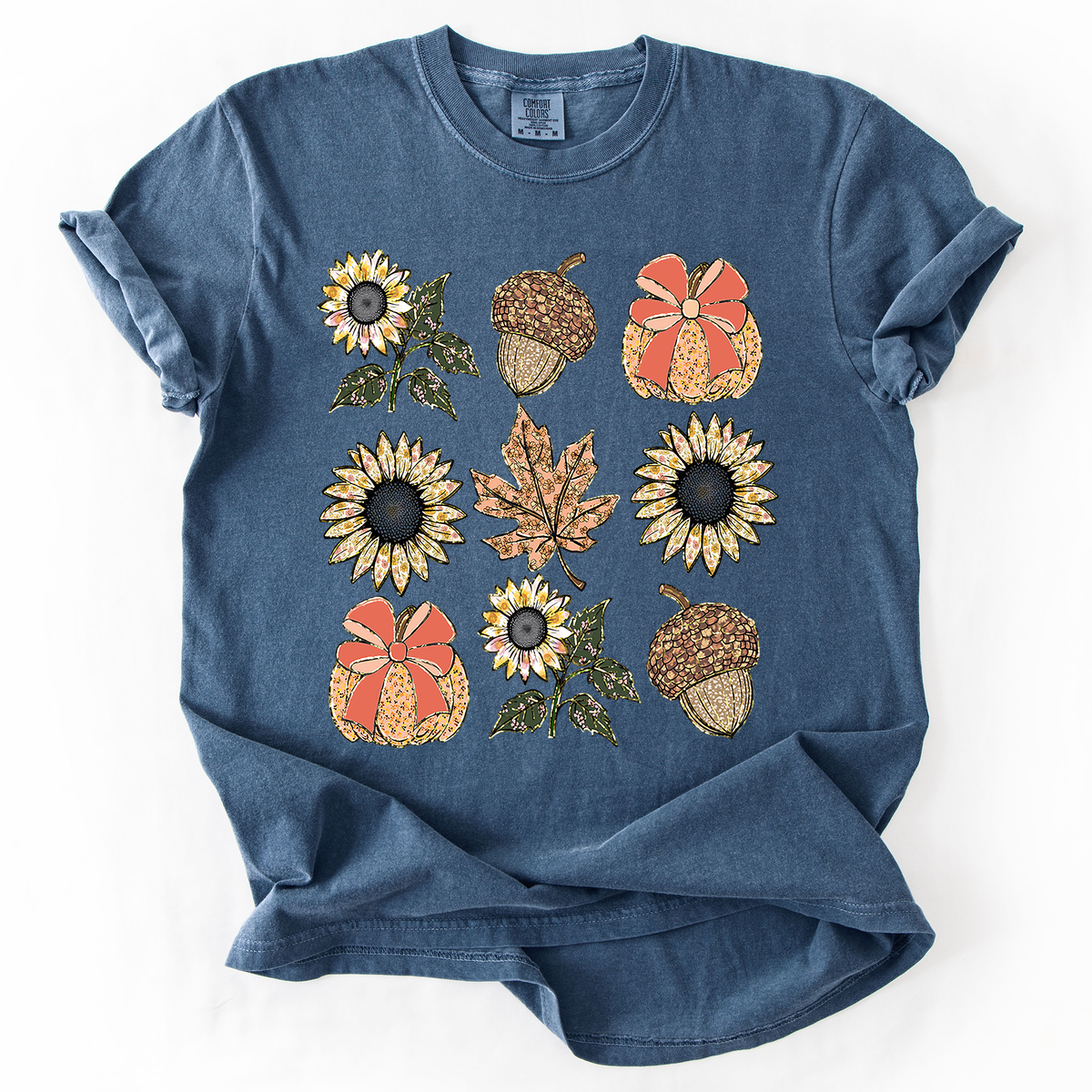 Autumn Floral Sunflowers Pumpkin Fall Blue Wildflower Allover Floral Vintage Boho Nature Comfort Colors Tee