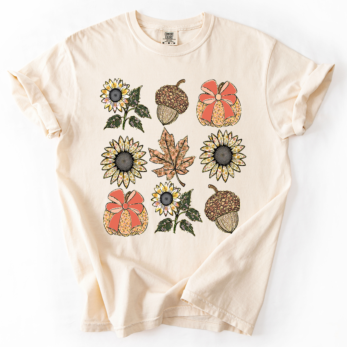 Autumn Floral Sunflowers Pumpkin Fall Blue Wildflower Allover Floral Vintage Boho Nature Comfort Colors Tee