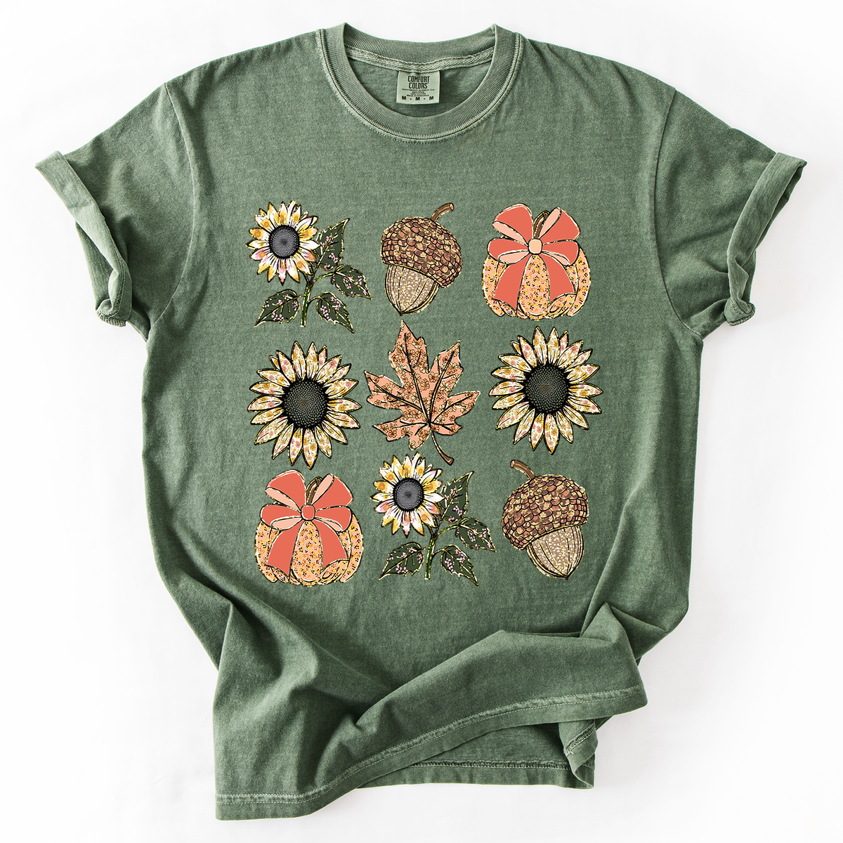 Autumn Floral Sunflowers Pumpkin Fall Blue Wildflower Allover Floral Vintage Boho Nature Comfort Colors Tee