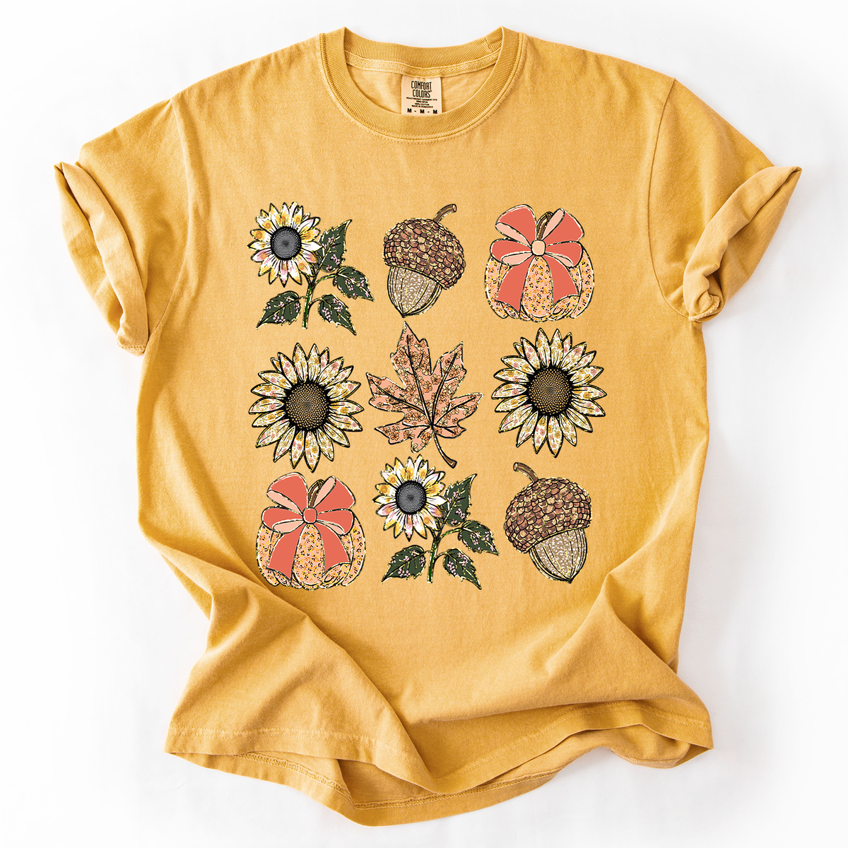 Autumn Floral Sunflowers Pumpkin Fall Blue Wildflower Allover Floral Vintage Boho Nature Comfort Colors Tee
