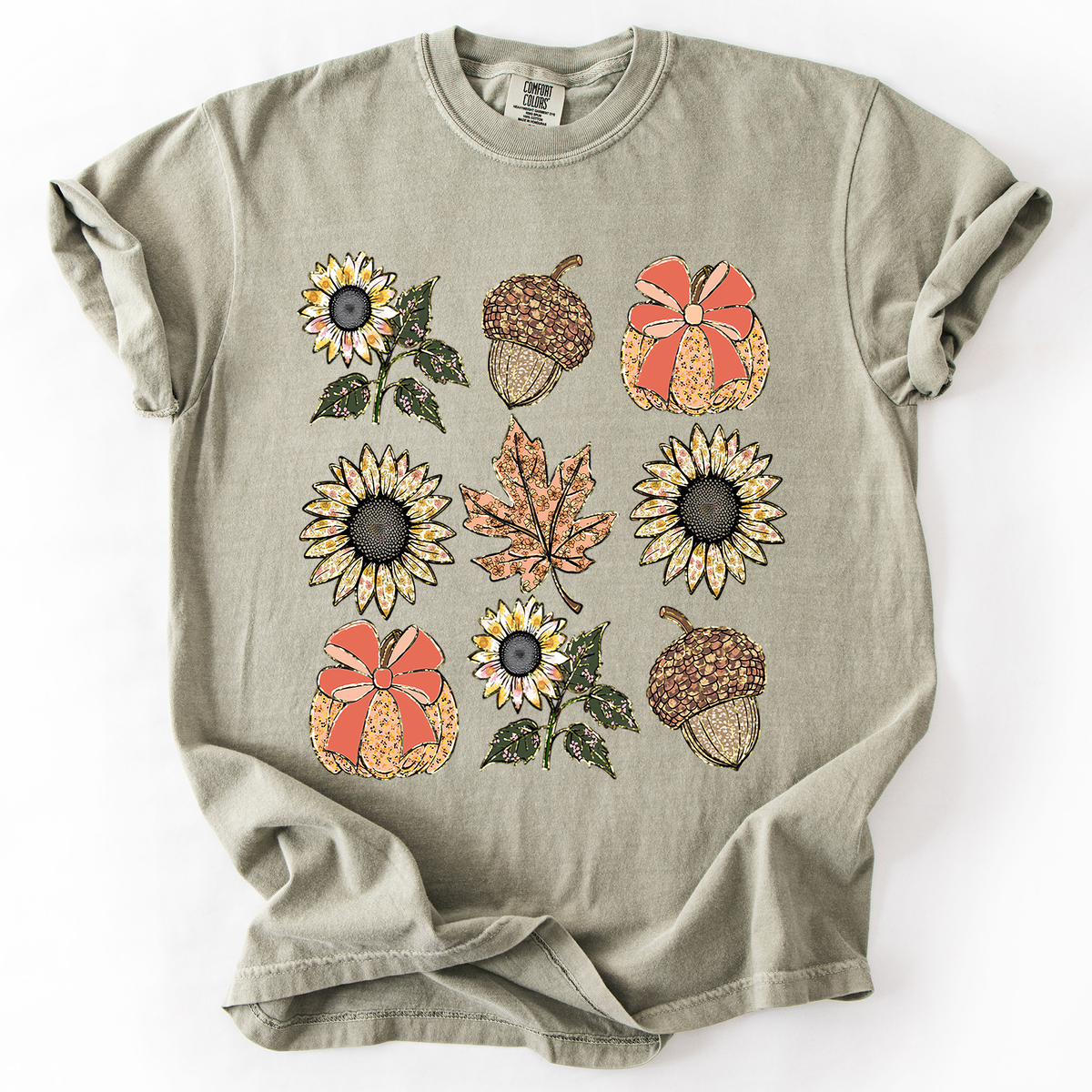Autumn Floral Sunflowers Pumpkin Fall Blue Wildflower Allover Floral Vintage Boho Nature Comfort Colors Tee
