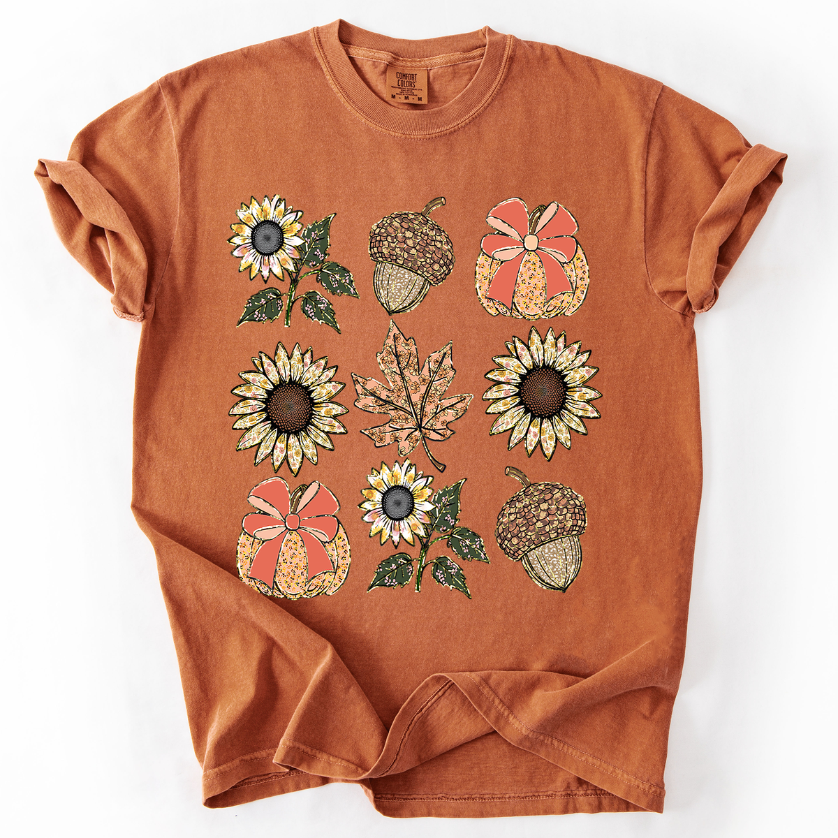 Autumn Floral Sunflowers Pumpkin Fall Blue Wildflower Allover Floral Vintage Boho Nature Comfort Colors Tee