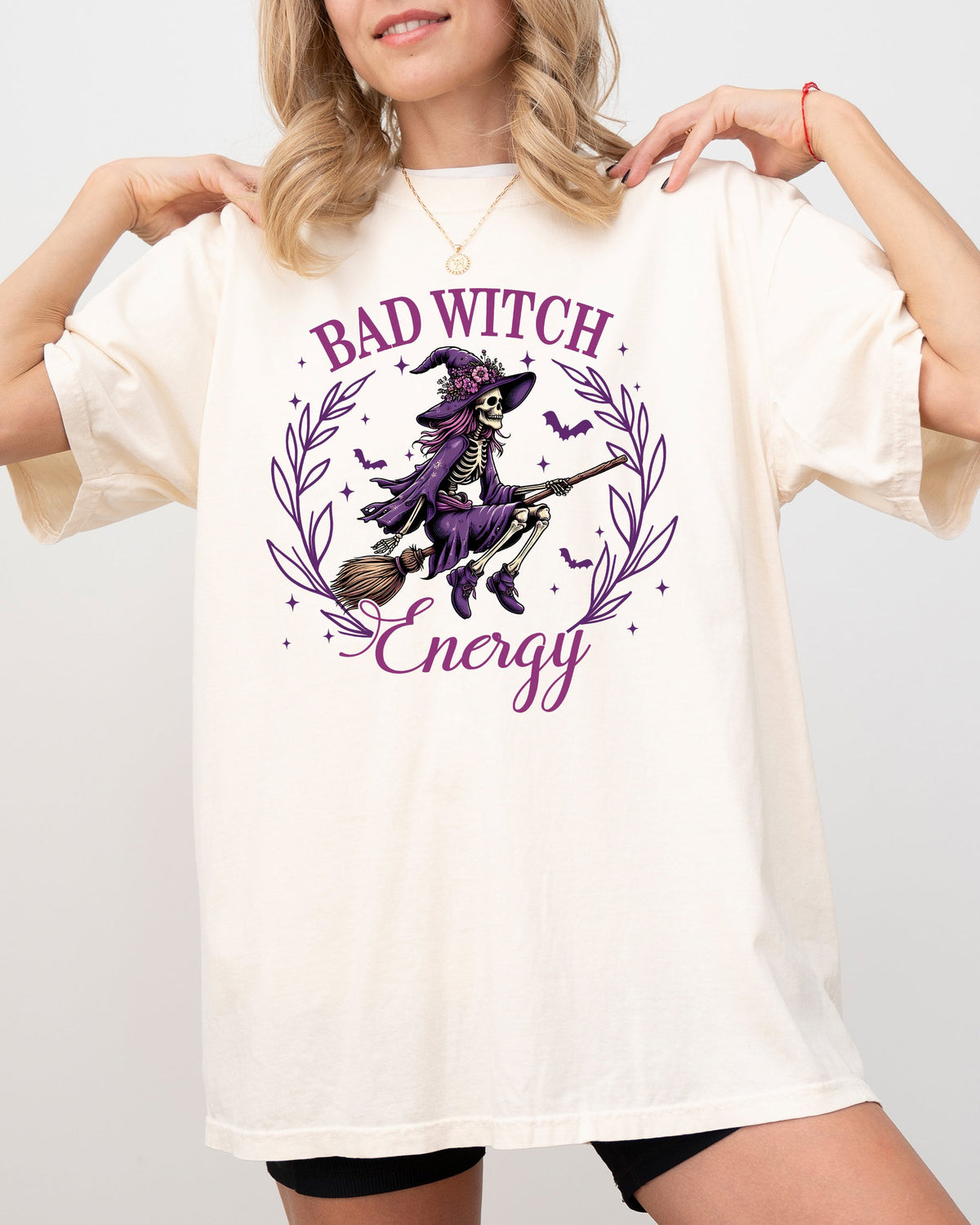 Bad Witch Energy Halloween Broom Skeleton Spooky Vintage Vibe Graphic Comfort Colors Tee