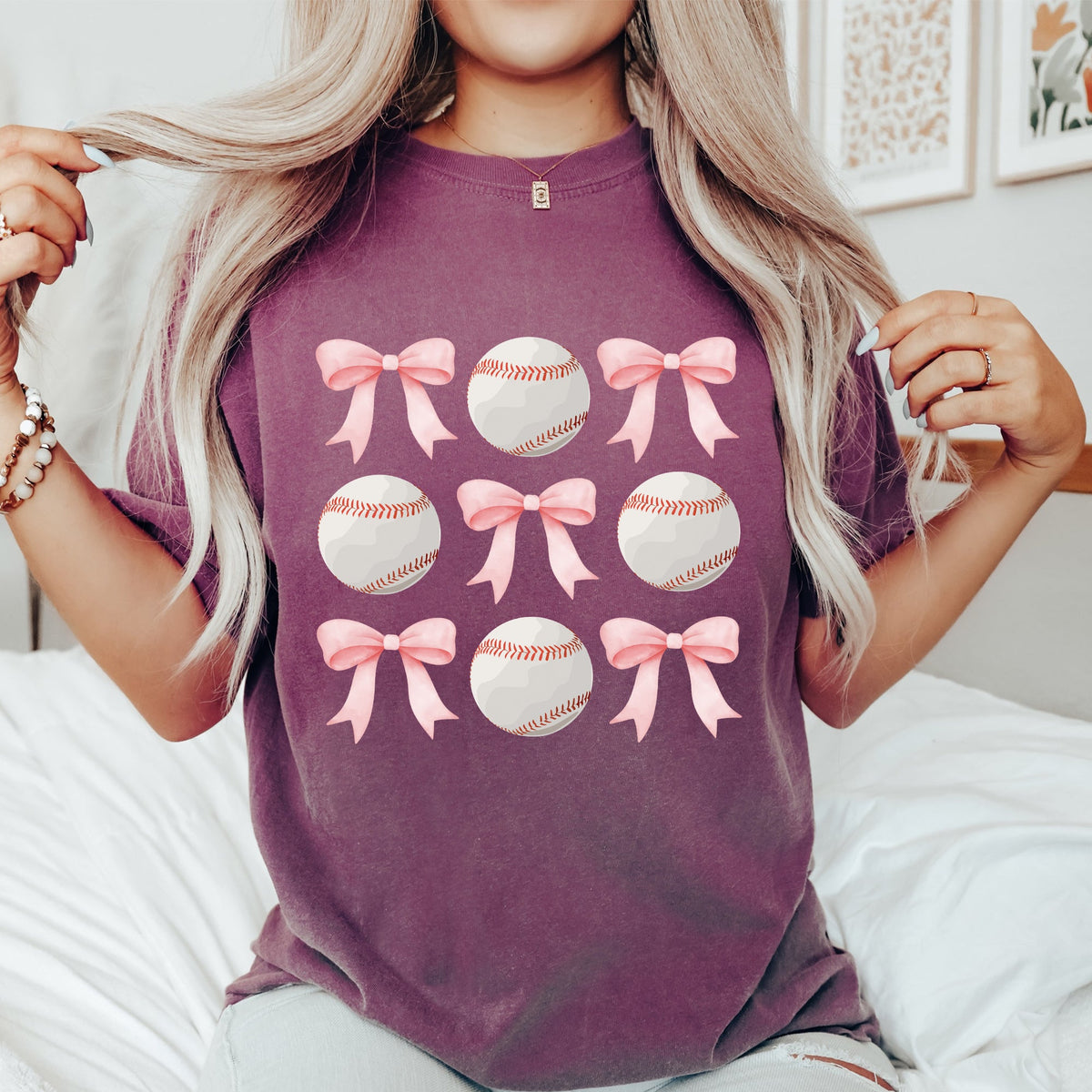 Baseball Mama Pink Bows Sports Lover Coquette Style Vintage Inspired Comfort Colors Tee