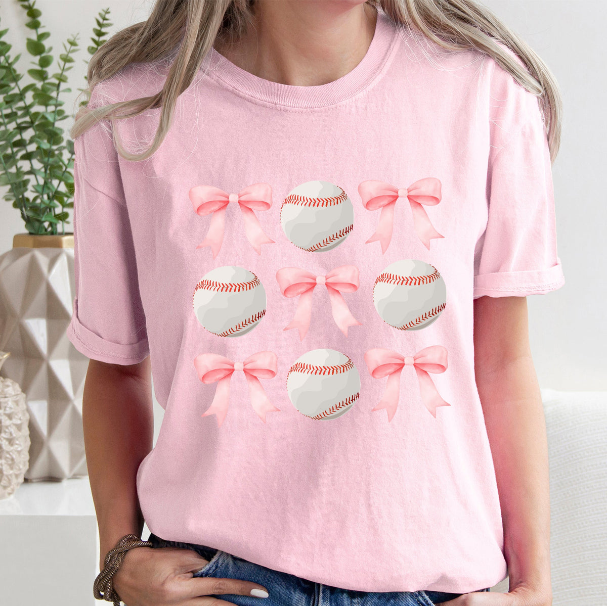 Baseball Mama Pink Bows Sports Lover Coquette Style Vintage Inspired Comfort Colors Tee