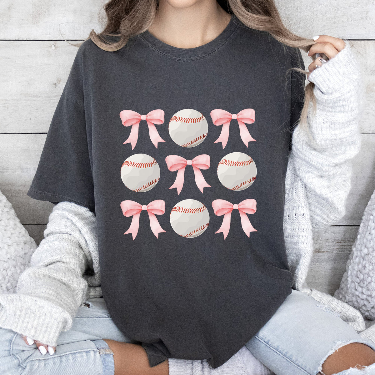 Baseball Mama Pink Bows Sports Lover Coquette Style Vintage Inspired Comfort Colors Tee