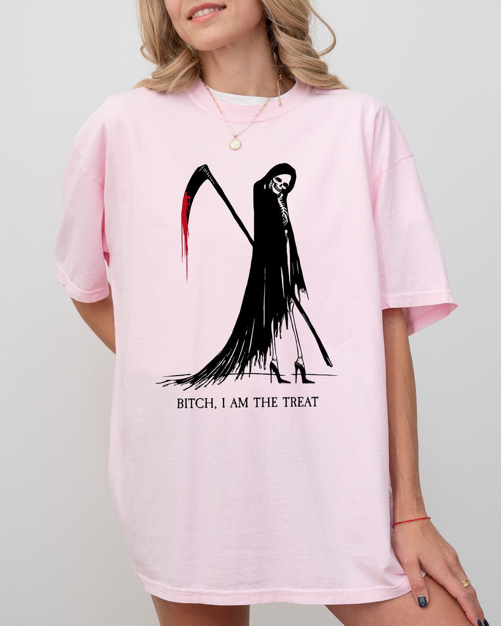 Bitch I Am The Treat Trick Or Treat Death Skeleton Witch Crude Sarcastic Vulgar Comfort Colors Tee