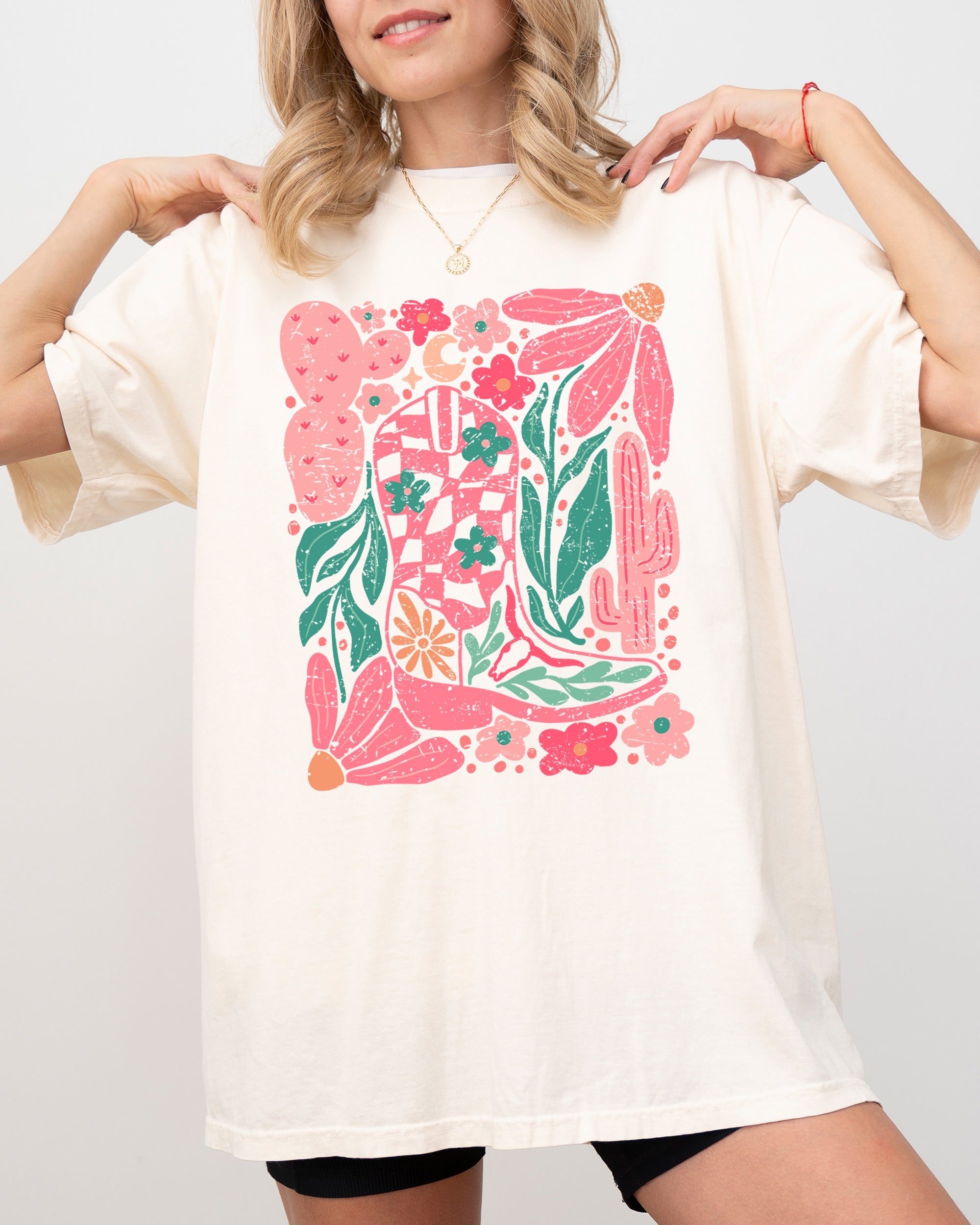 Boho Floral Cowboy Boots Colorful Summer Western Country Floral Edition Comfort Colors Tee