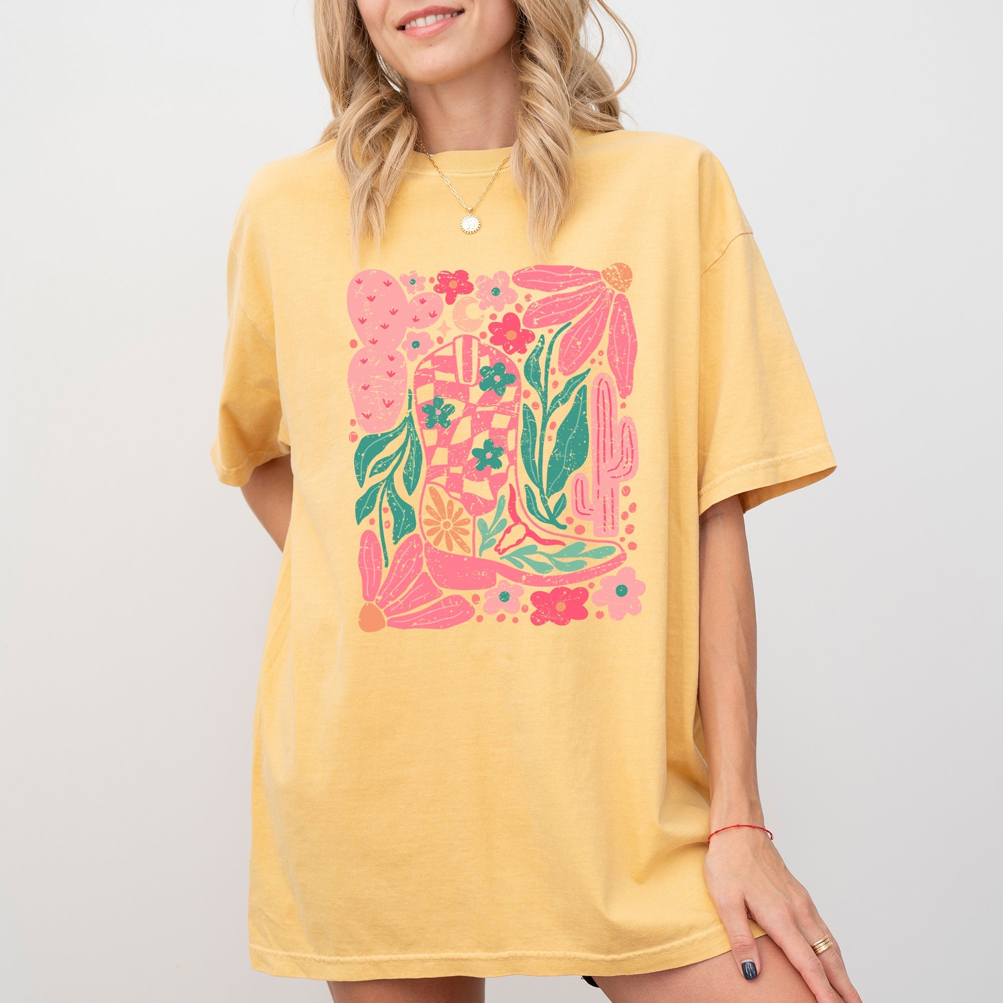 Boho Floral Cowboy Boots Colorful Summer Western Country Floral Edition Comfort Colors Tee