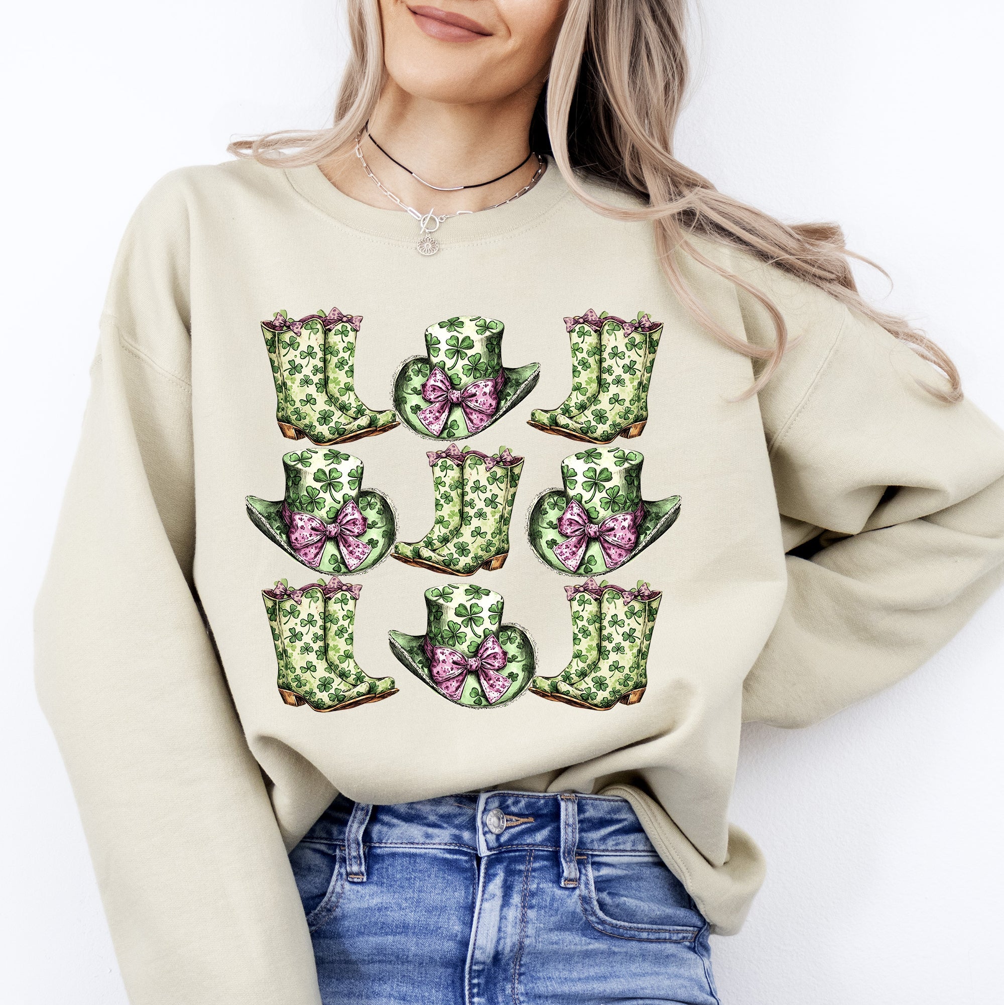 Boots And Hats Cowboy St Patrick's Day Shamrock Clover Lucky Leprechaun Sweatshirt