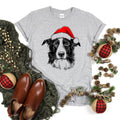 Border Collie Santa Christmas Dog Lover Pet Portrait Art Graphic Comfort Colors Tee
