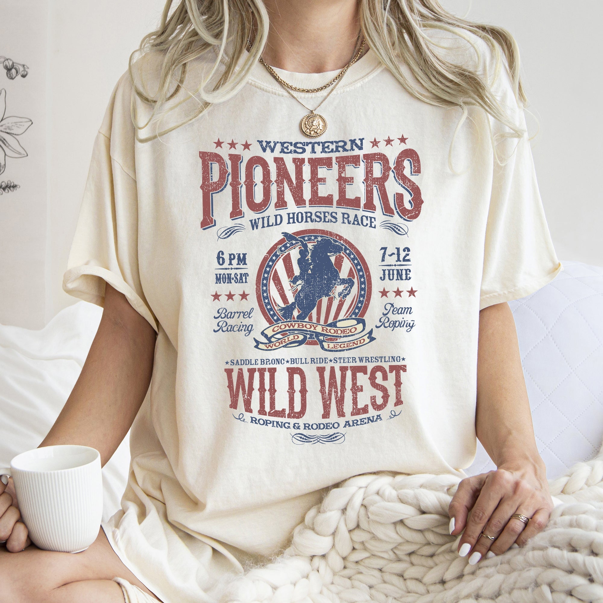 Bronco Riding Wild Horse Race Cowboy Cowgirl Western Frontier Comfort Colors Tee