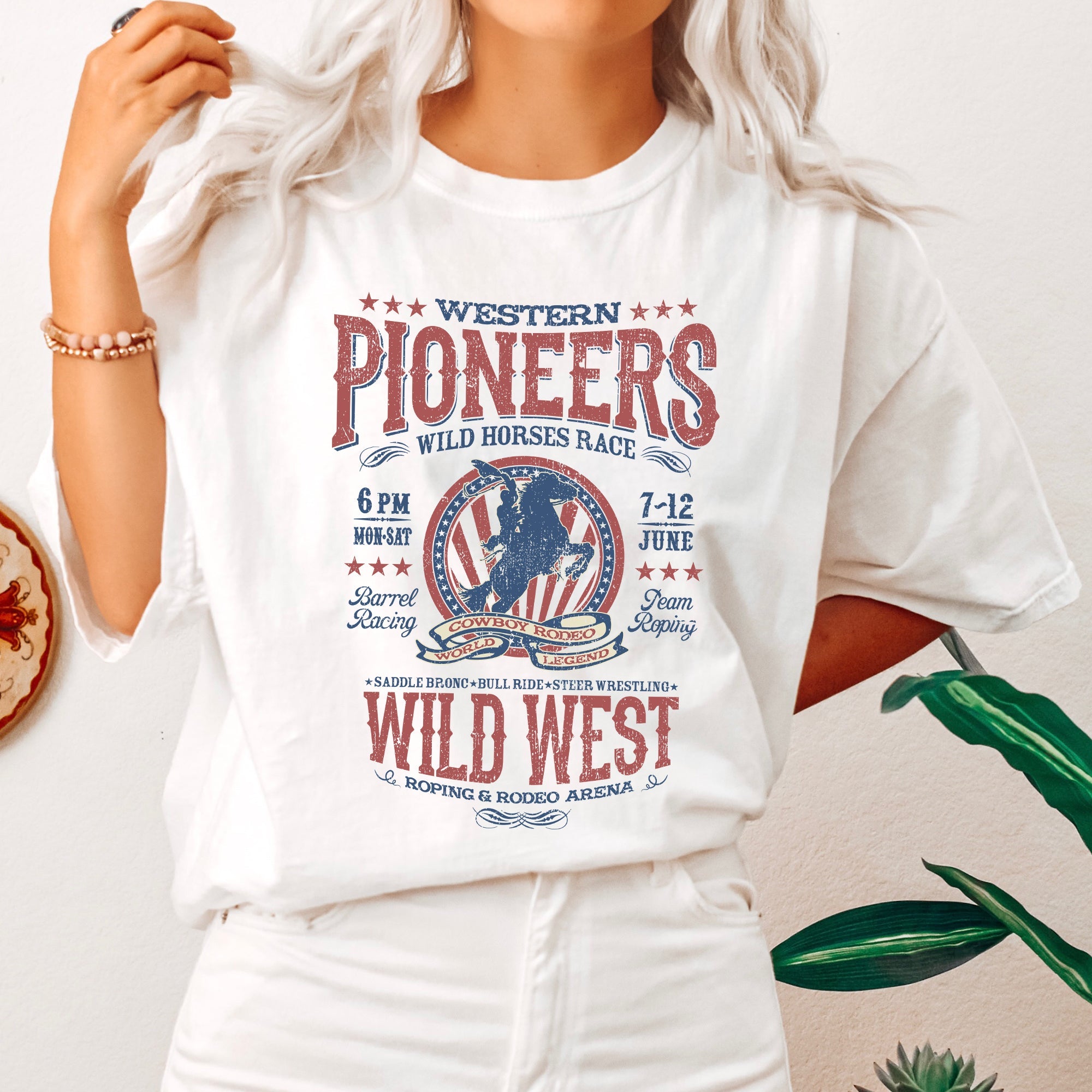Bronco Riding Wild Horse Race Cowboy Cowgirl Western Frontier Comfort Colors Tee