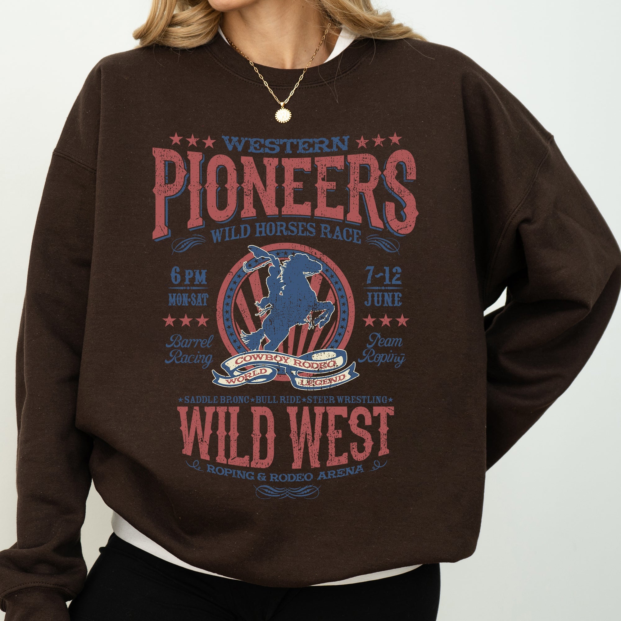Bronco Riding Wild Horse Race Cowboy Cowgirl Rustic Western Heritage Premium Sweatshirt