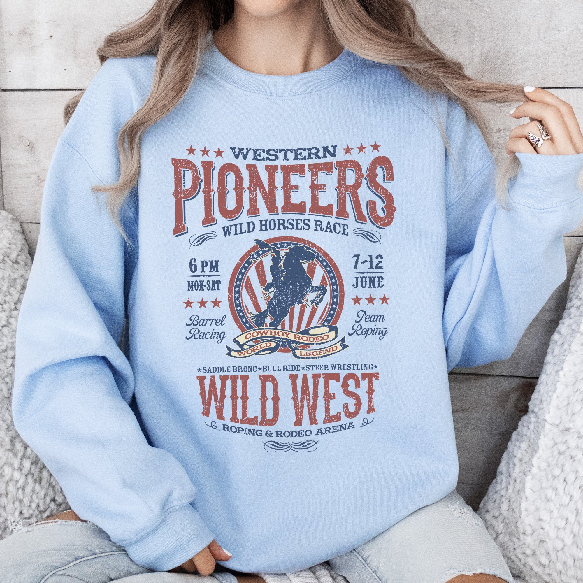 Bronco Riding Wild Horse Race Cowboy Cowgirl Rustic Western Heritage Premium Sweatshirt