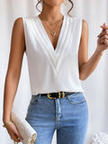 Women's Layered V-Neck Surplice Tank Top – Sleeveless Pleated Wrap-Front Solid Color