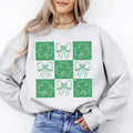 Checkered Retro Ribbon Bows St Patrick's Day Shamrock Clover Lucky Leprechaun Sweatshirt