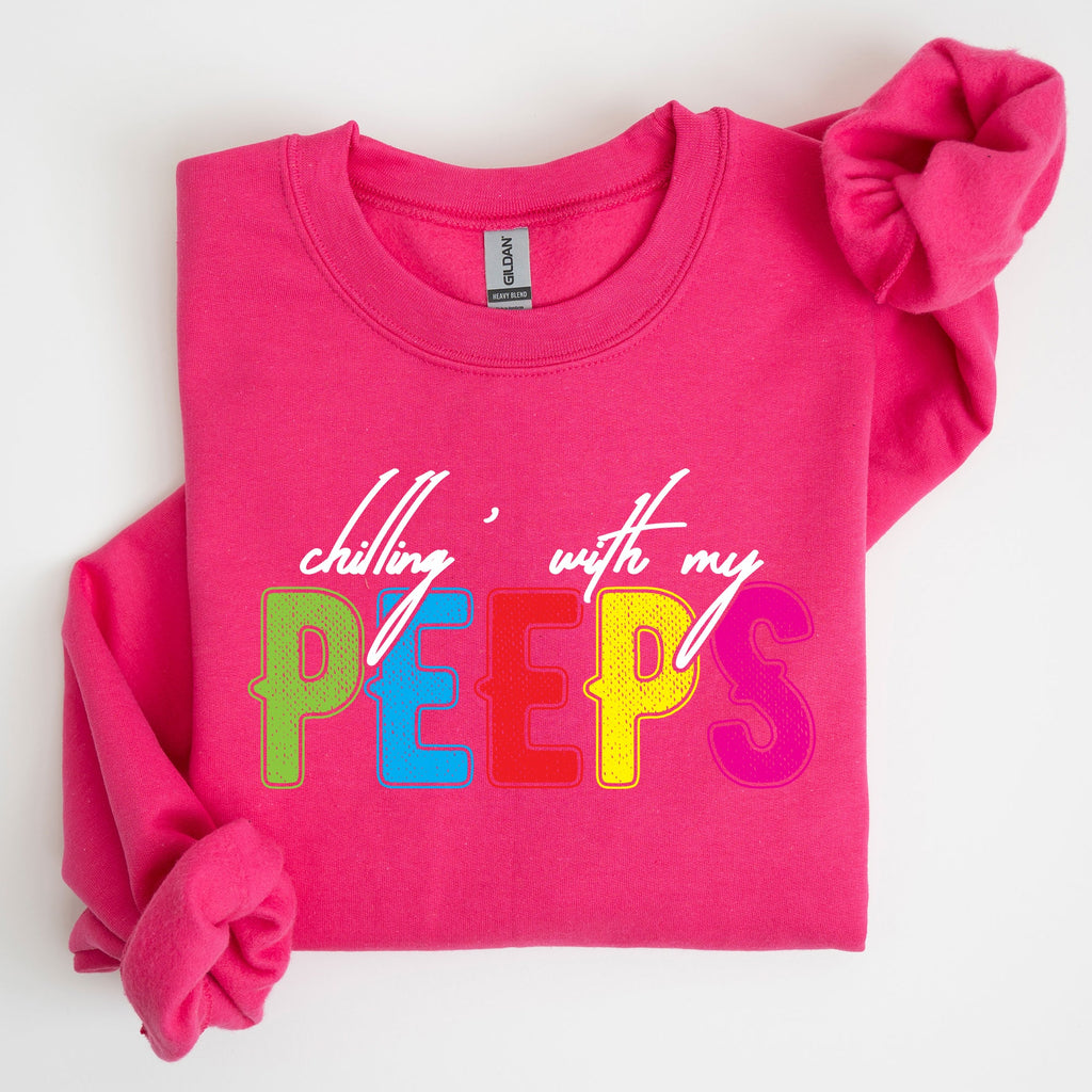 Chilling With My Peeps Easter Retro Candy Nostalgia Print Design Holiday Edition Sweatshirt