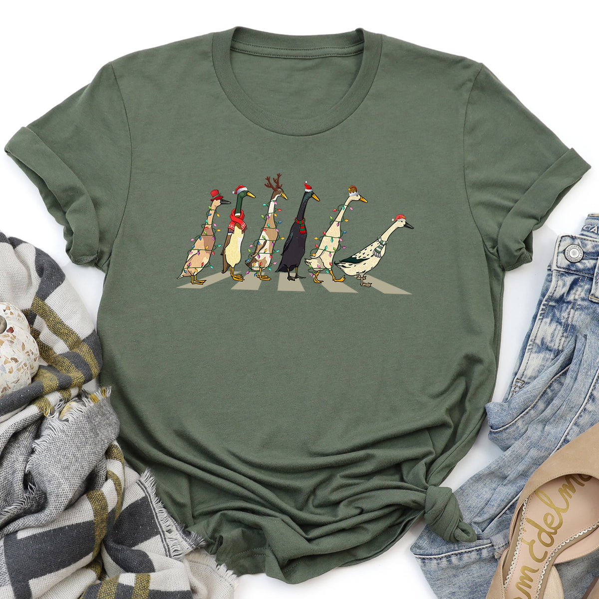 Christmas Ducks And Duck Lovers Santa Farm Life Holiday Edition Artwork Graphic Tee
