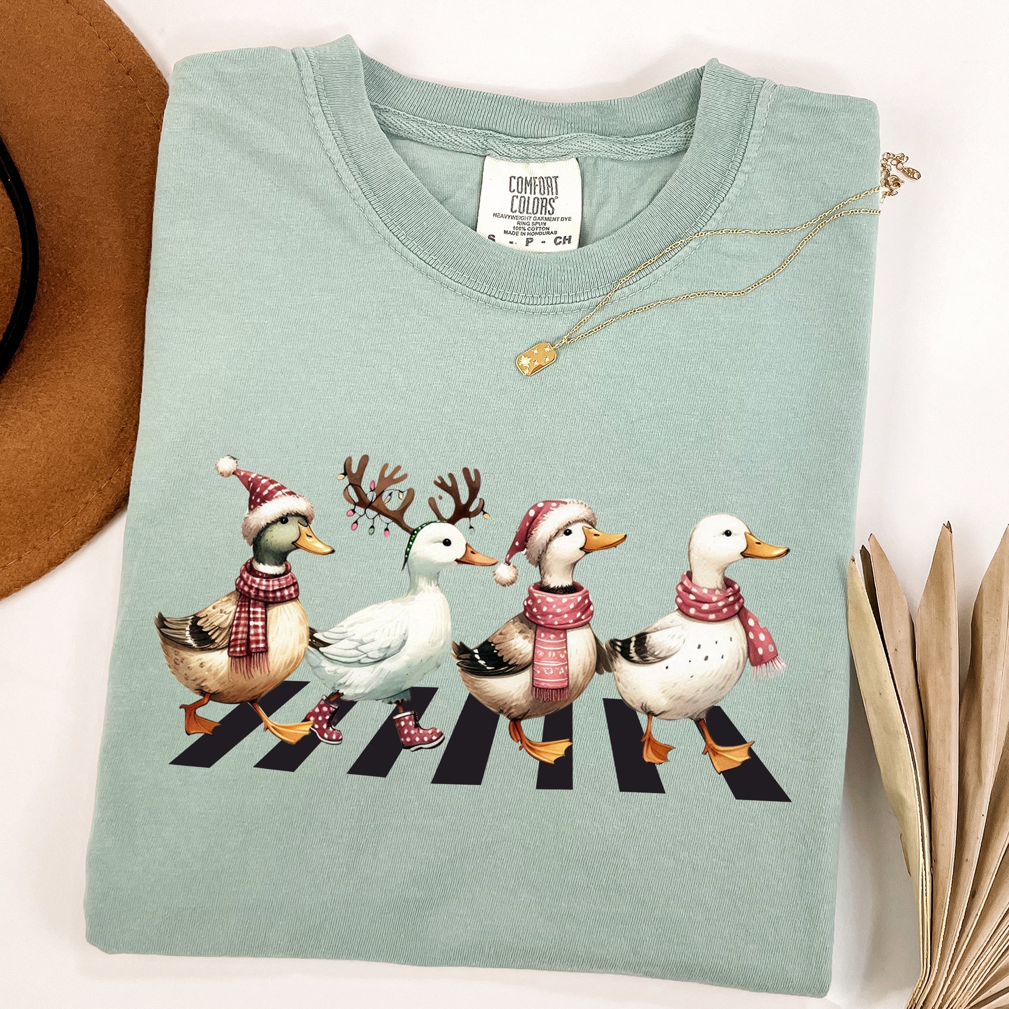 Christmas Ducks And Farm Animals Crossing Santa Winter Snow Xmas Comfort Colors Tee
