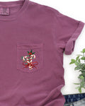 Christmas Flowers Pocket Candy Cane Ribbon Mistletoe Winter Snow Botanical Xmas Comfort Colors Tee