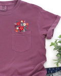 Christmas Flowers Pocket Floral Berries Poinsettia Winter Snow Botanical Xmas Comfort Colors Tee