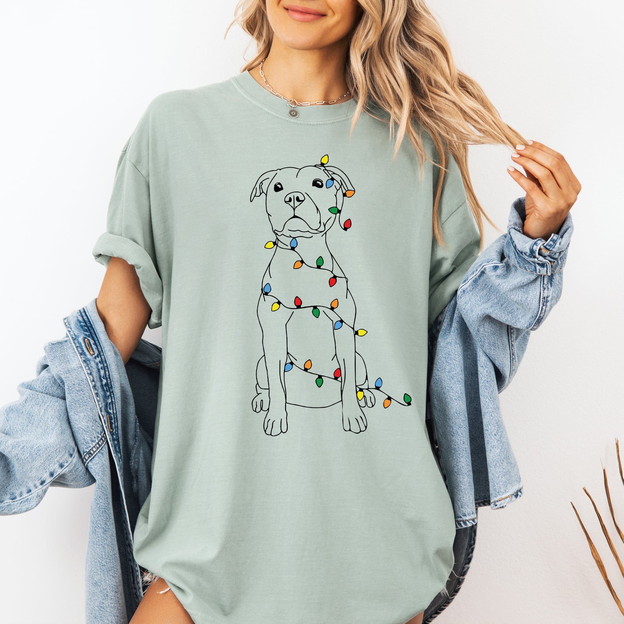Christmas Pit Bull Lights Santa Holiday Cheer Dog Lover Edition Comfort Colors Tee