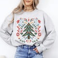 Christmas Tree Folk Art Scandinavian Santa Floral Classic Cozy Holiday Scene Sweatshirt