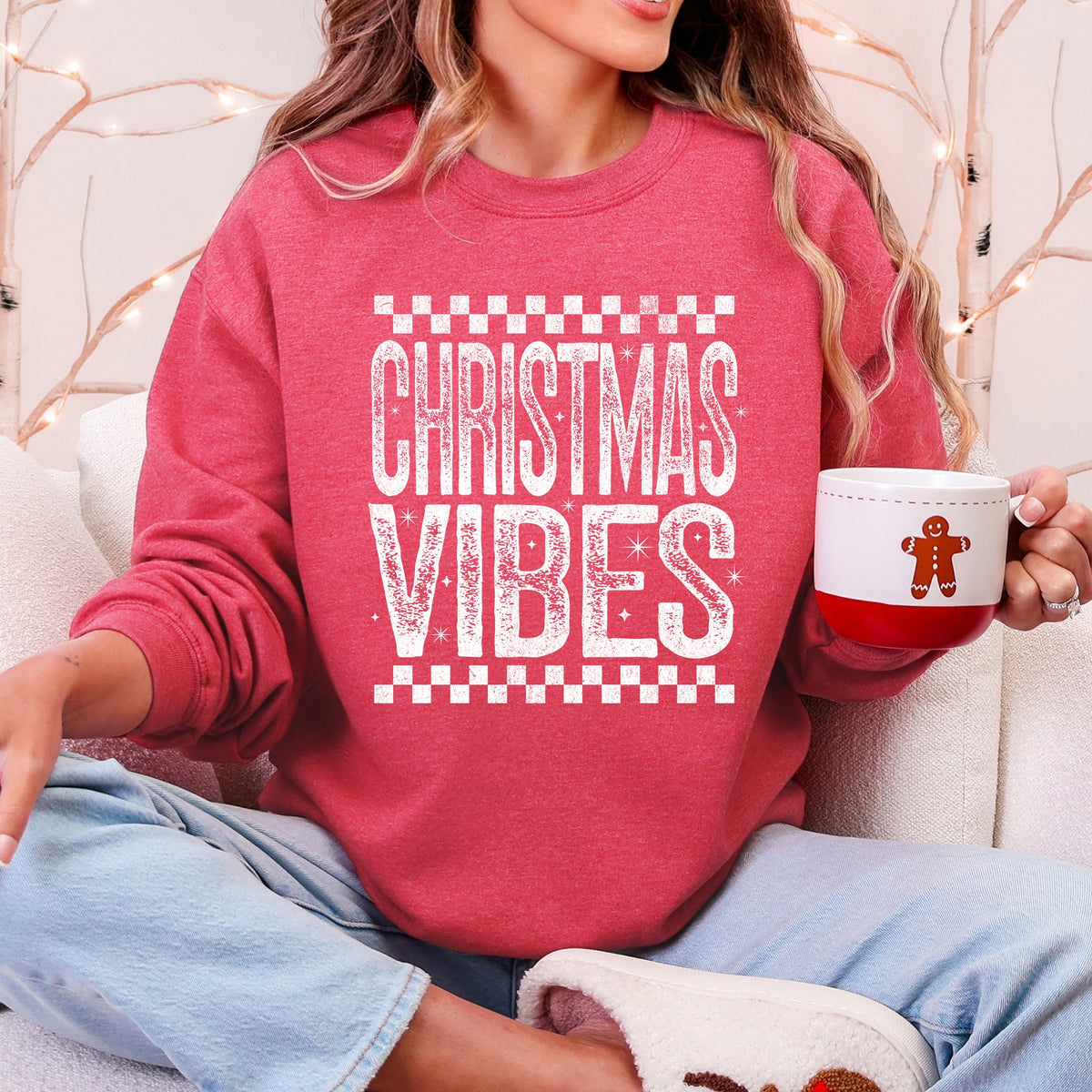 Christmas Vibes Retro Vintage Festive Cozy Holiday Spirit Graphic Premium Sweatshirt