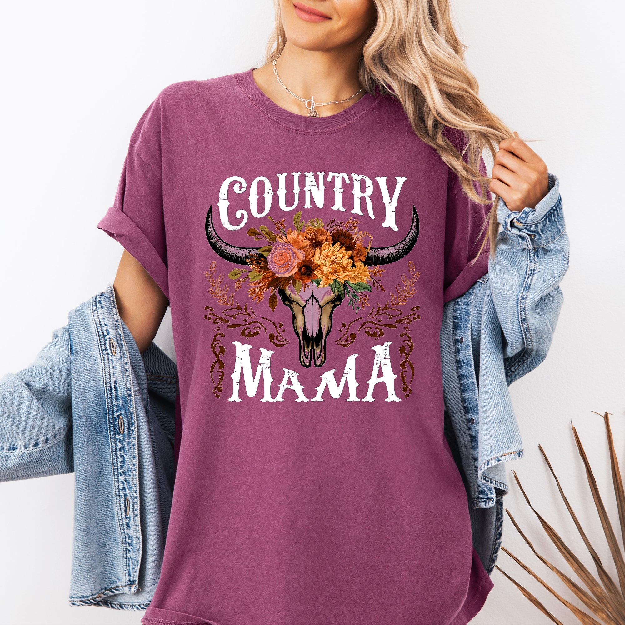 Country Mama Skull Western Mother's Day Graphic Print Vintage Heritage Comfort Colors Tee