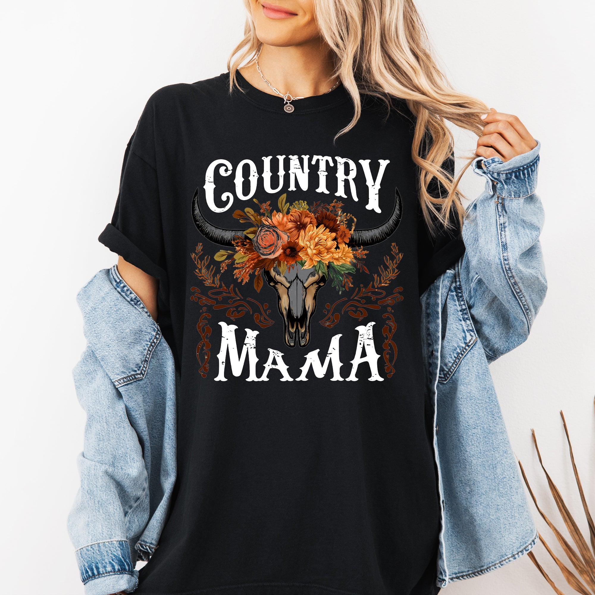 Country Mama Skull Western Mother's Day Graphic Print Vintage Heritage Comfort Colors Tee