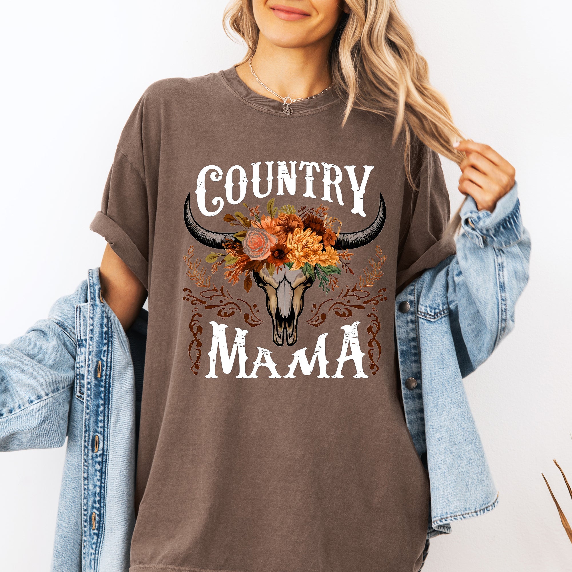 Country Mama Skull Western Mother's Day Graphic Print Vintage Heritage Comfort Colors Tee