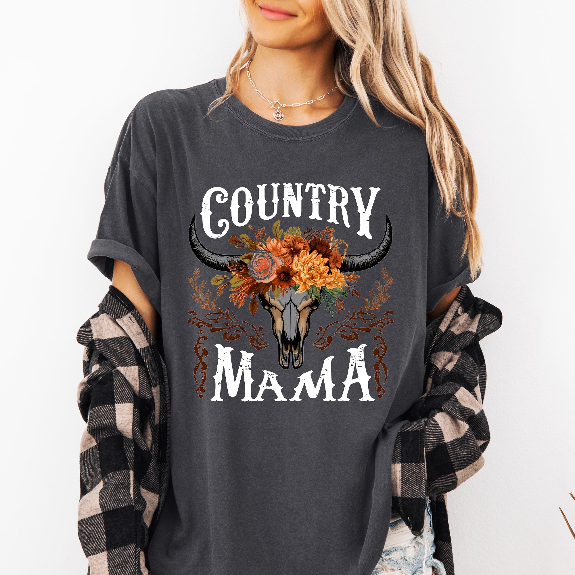 Country Mama Skull Western Mother's Day Graphic Print Vintage Heritage Comfort Colors Tee