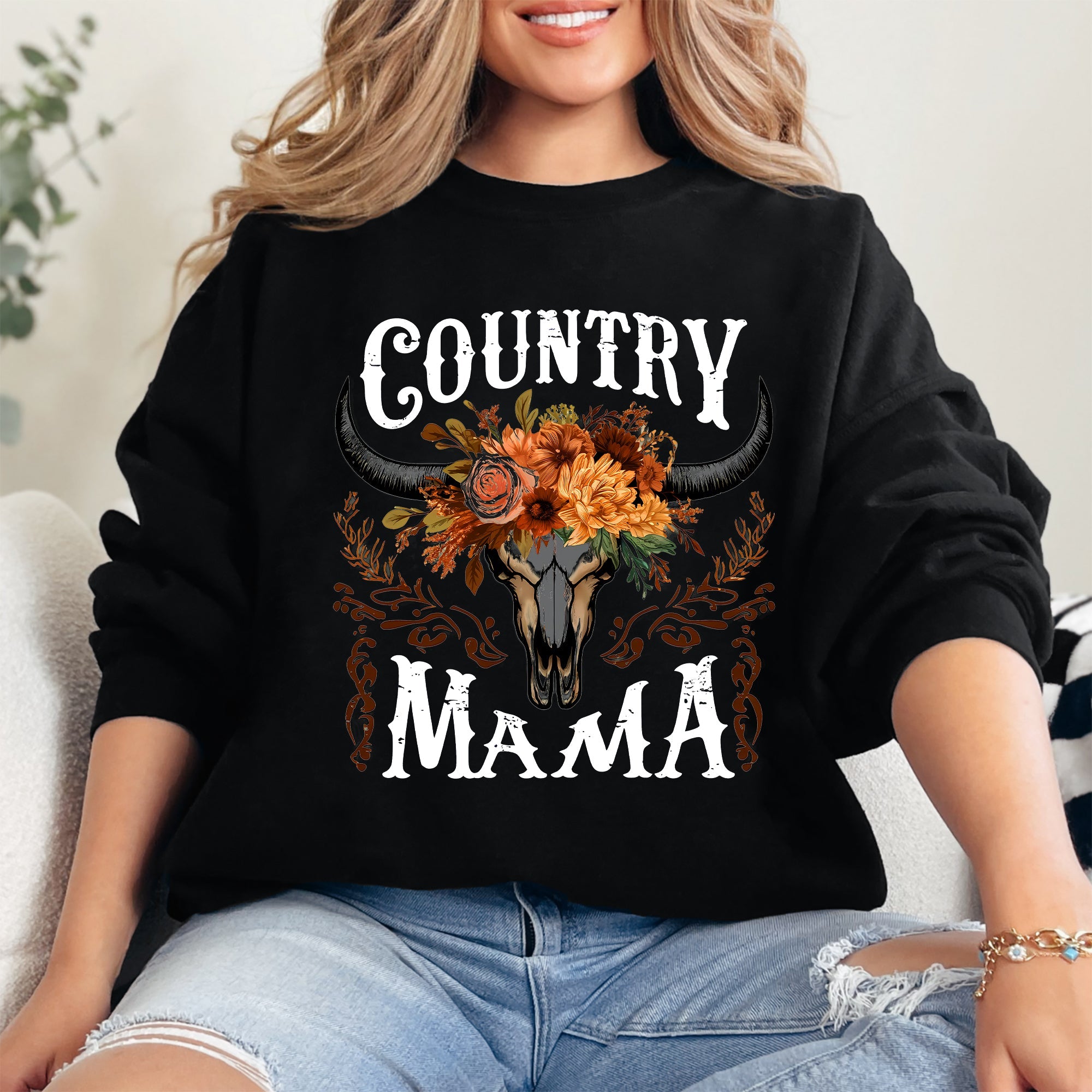 Country Mama Skull Western Country Living Mother's Day Edition Graphic Sweatshirt
