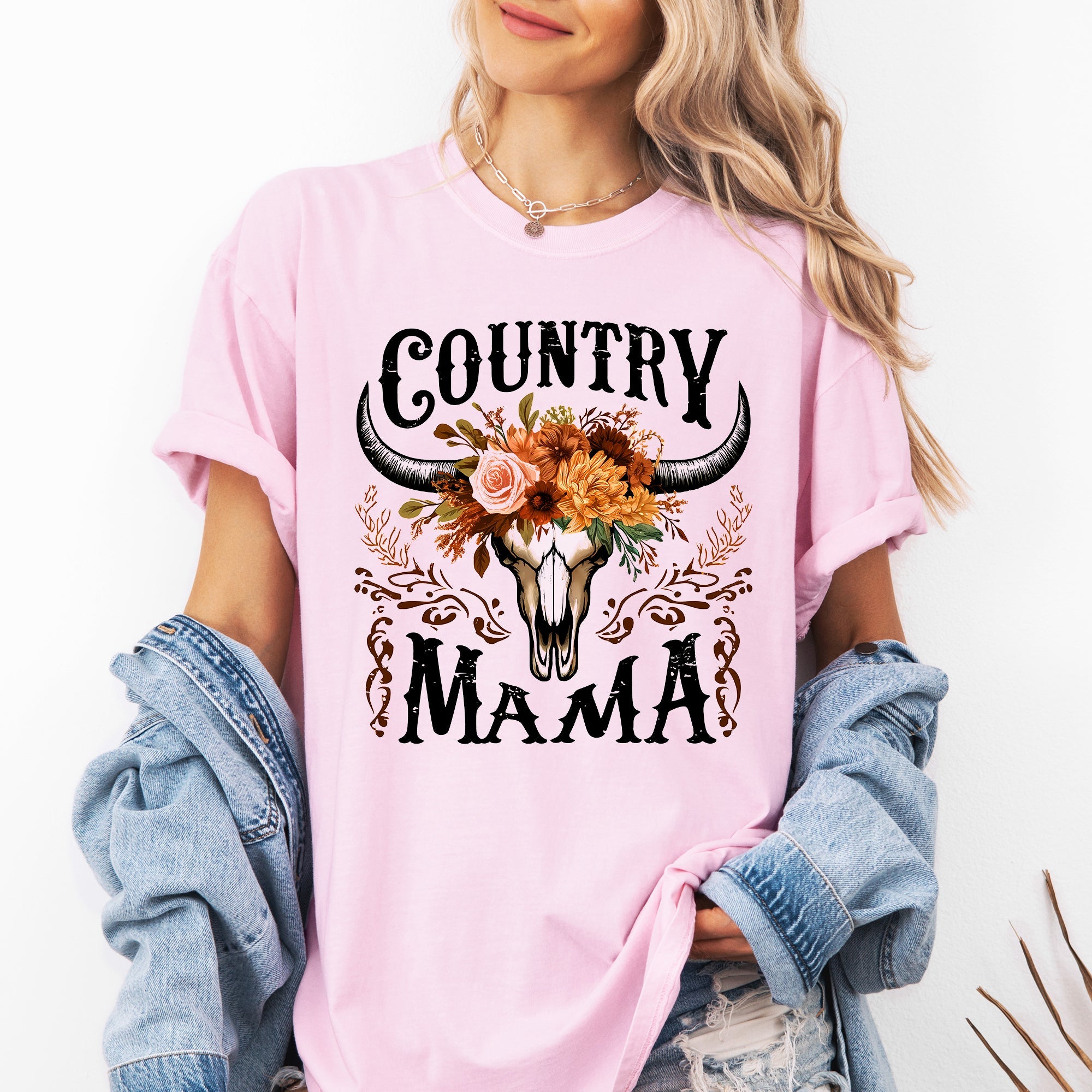 Country Mama Skull Western Mother's Day Graphic Print Vintage Heritage Comfort Colors Tee