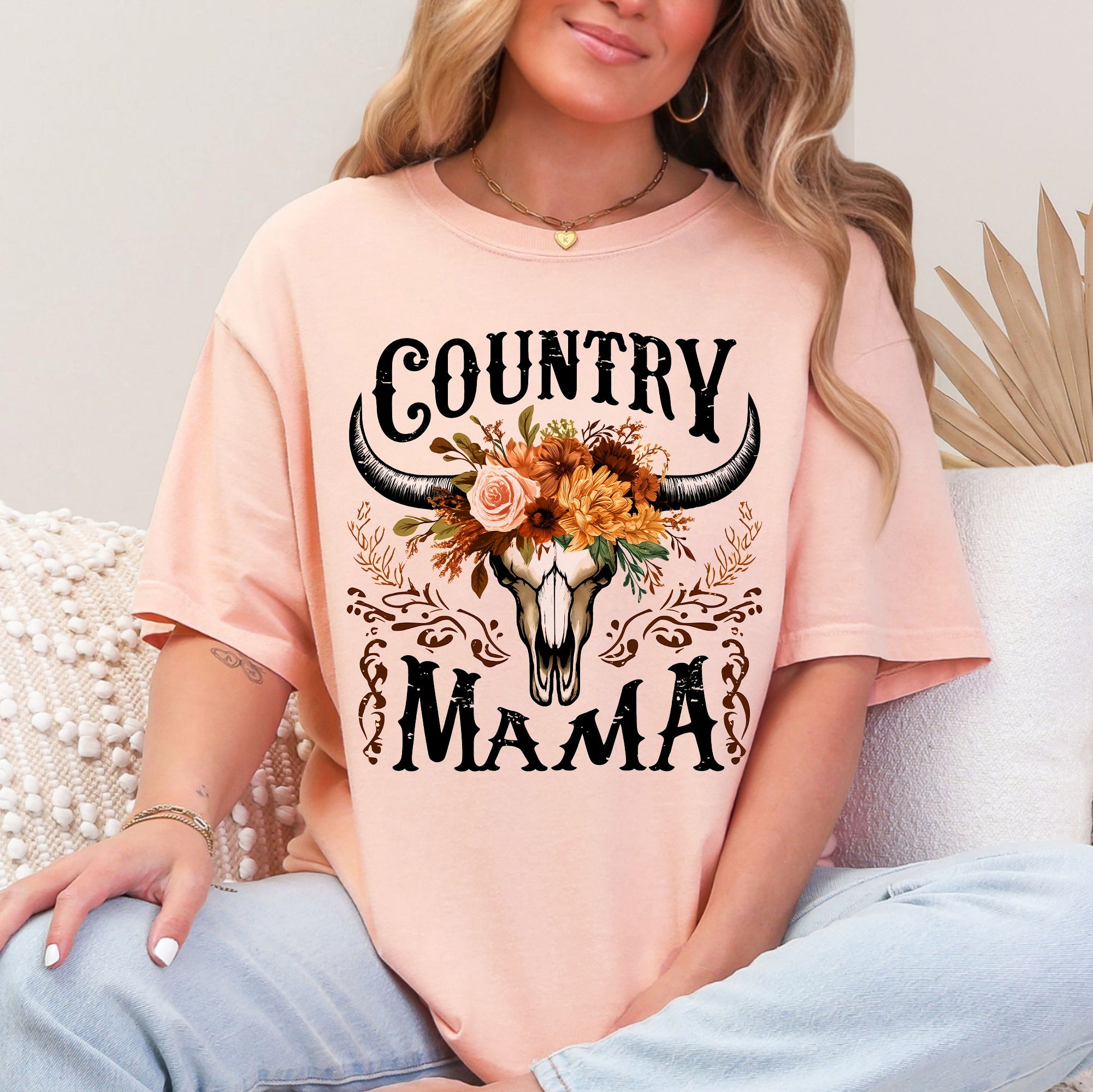 Country Mama Skull Western Mother's Day Graphic Print Vintage Heritage Comfort Colors Tee