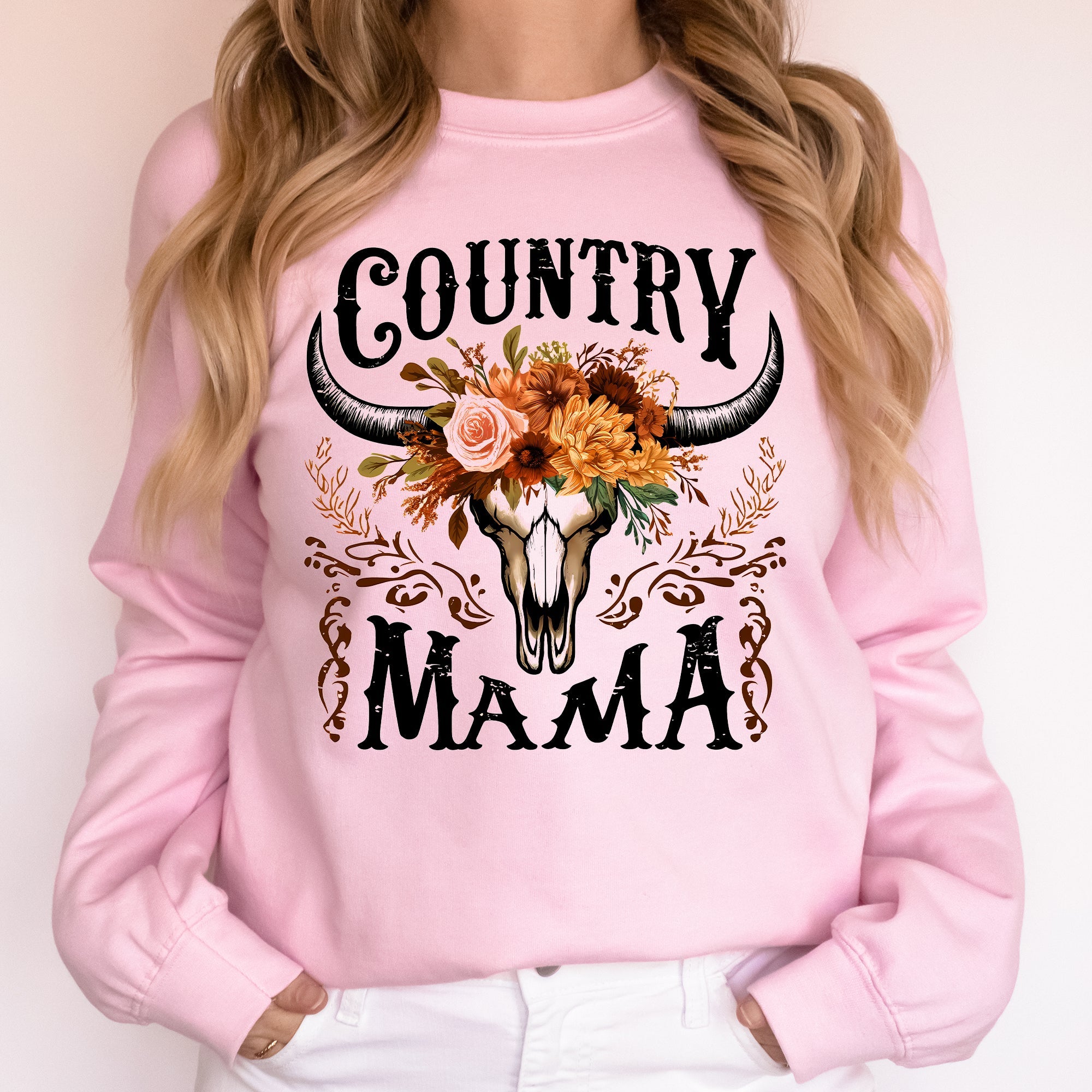 Country Mama Skull Western Country Living Mother's Day Edition Graphic Sweatshirt
