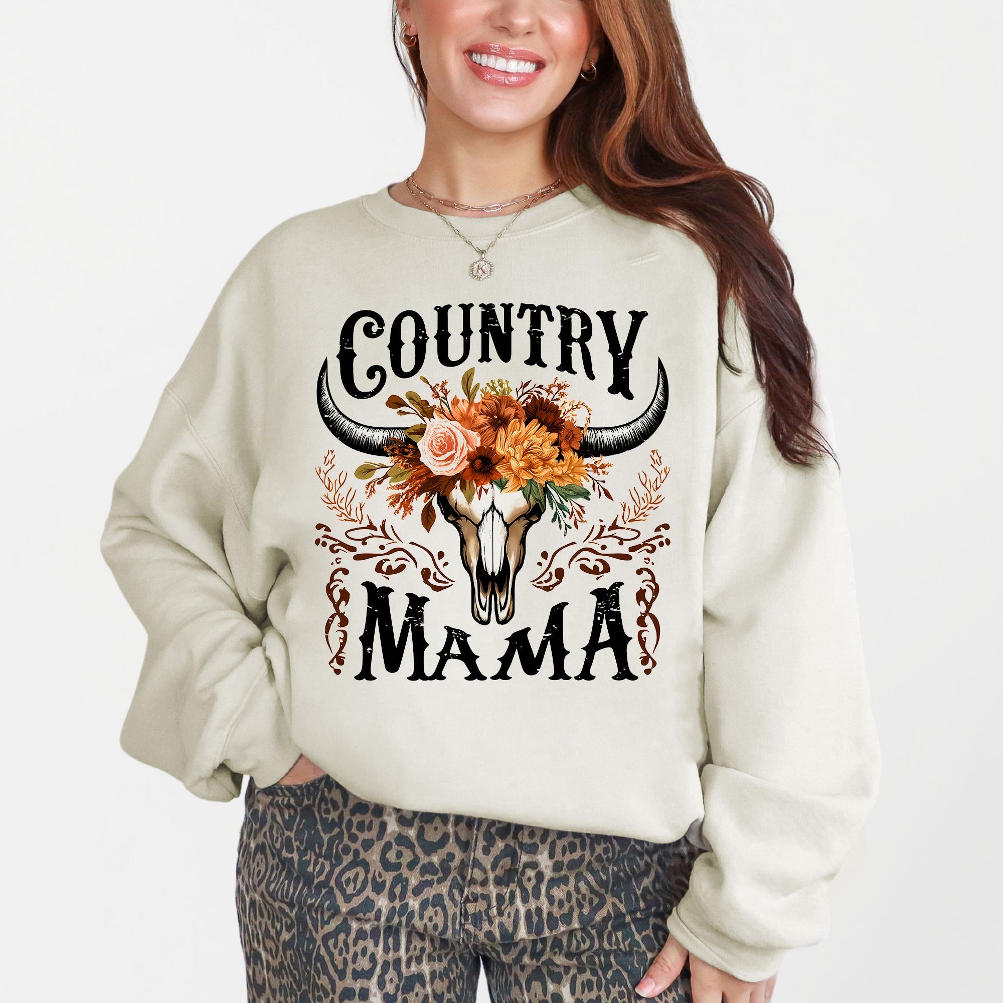 Country Mama Skull Western Country Living Mother's Day Edition Graphic Sweatshirt