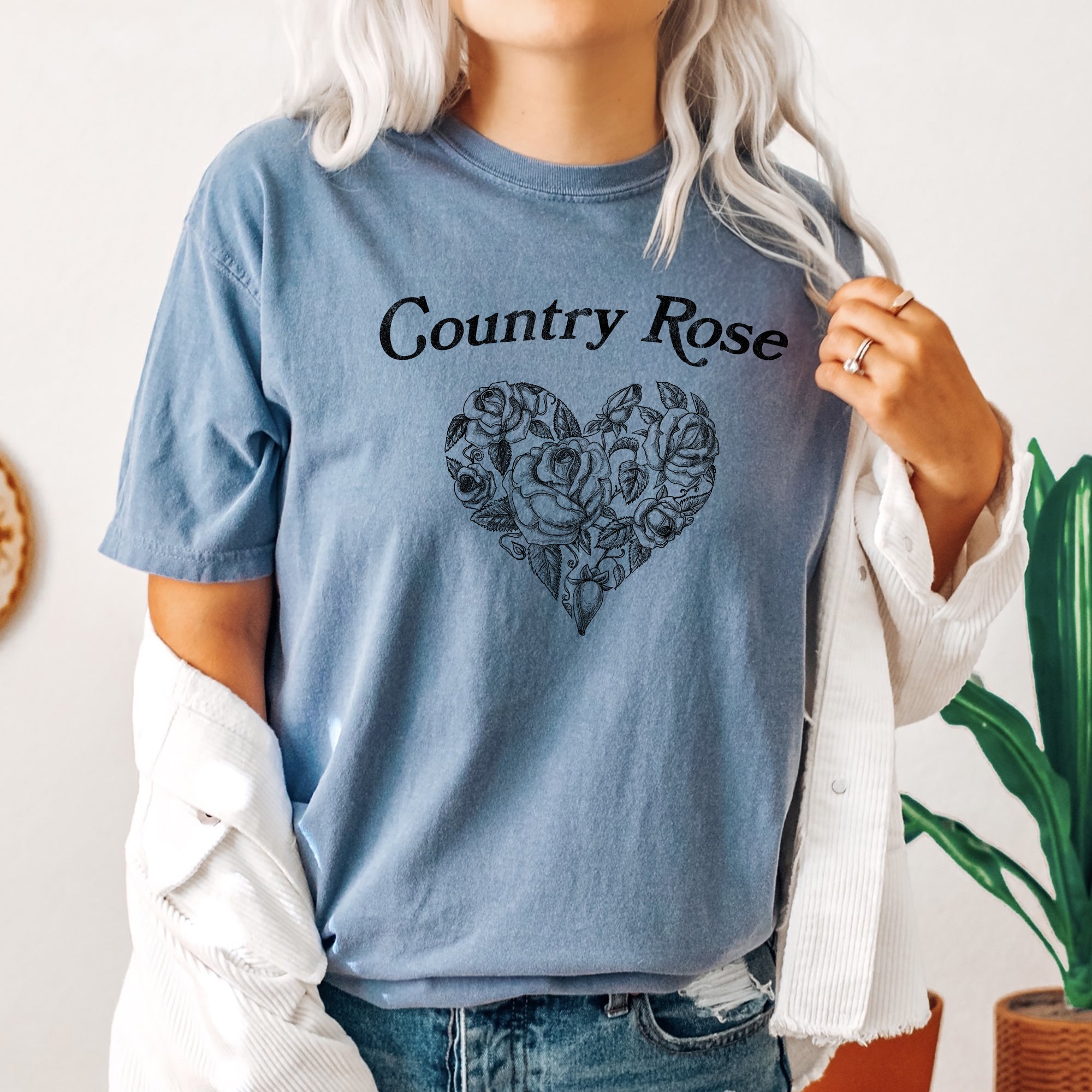 Country Rose Heart Cowgirl Cowboy Western Country Classic Vintage Inspired Comfort Colors Tee