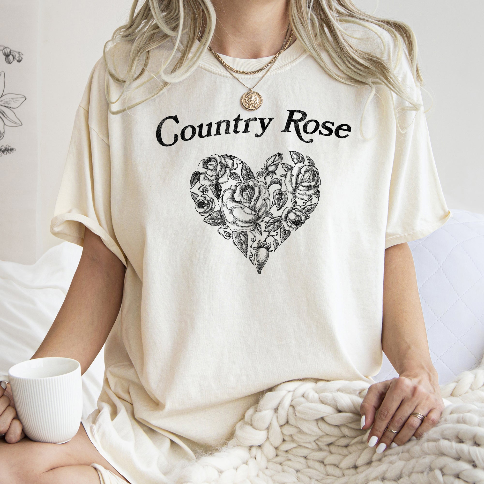 Country Rose Heart Cowgirl Cowboy Western Country Classic Vintage Inspired Comfort Colors Tee