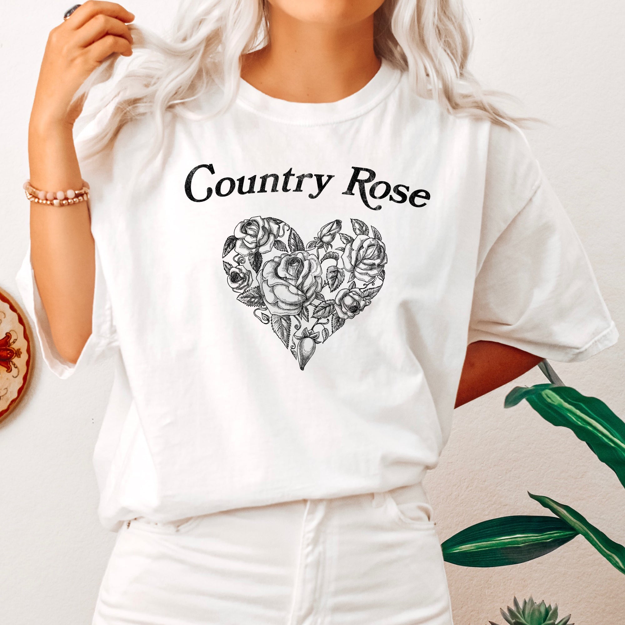 Country Rose Heart Cowgirl Cowboy Western Country Classic Vintage Inspired Comfort Colors Tee