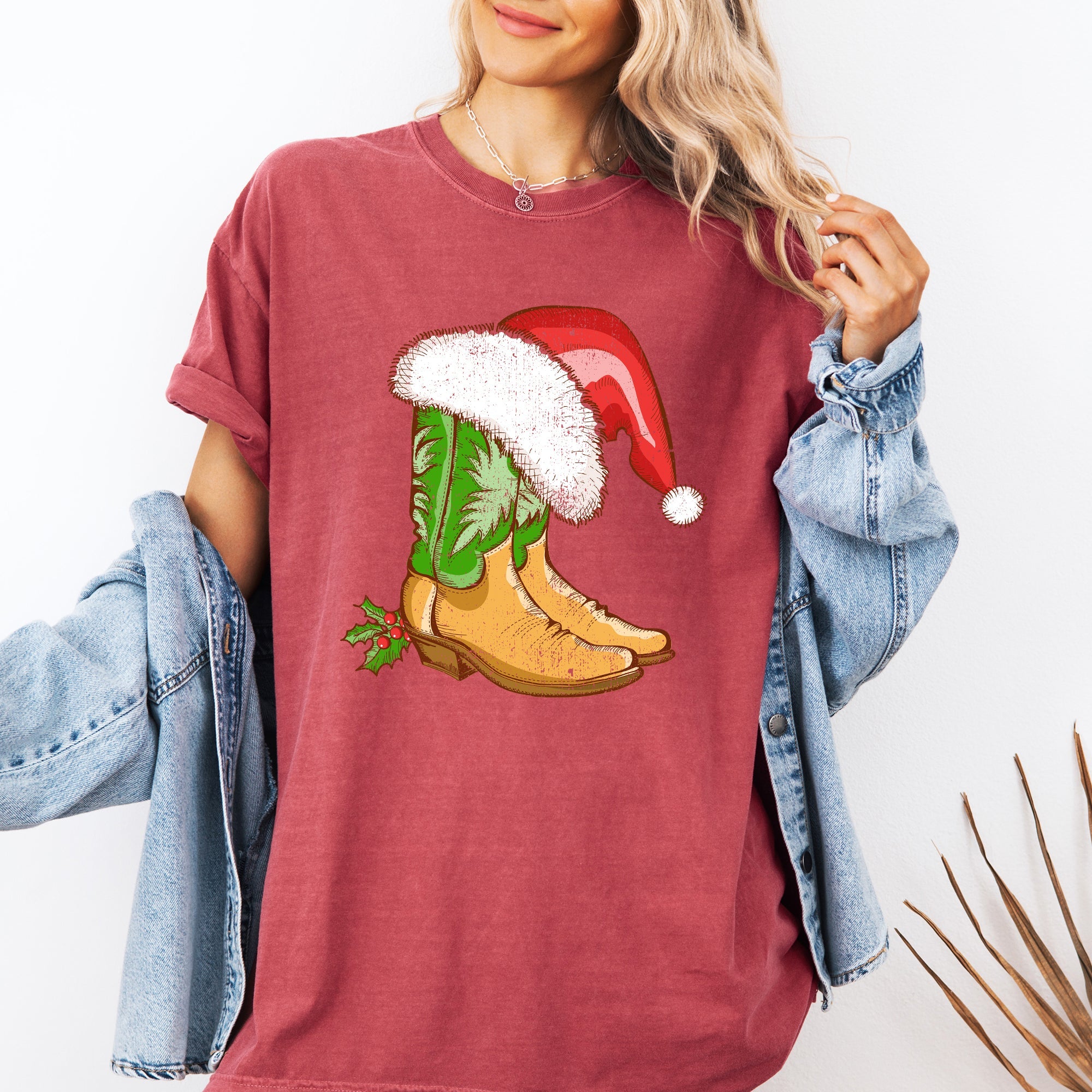 Cowboy Boots Christmas Santa Country Western Xmas Holiday Edition Comfort Colors Tee