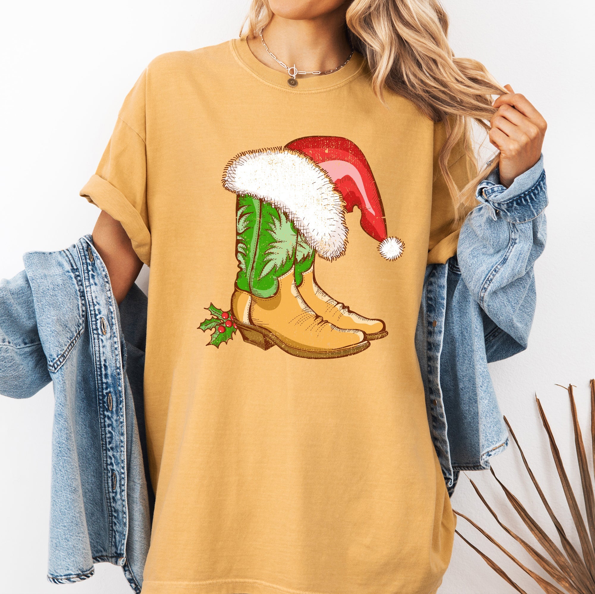 Cowboy Boots Christmas Santa Country Western Xmas Holiday Edition Comfort Colors Tee