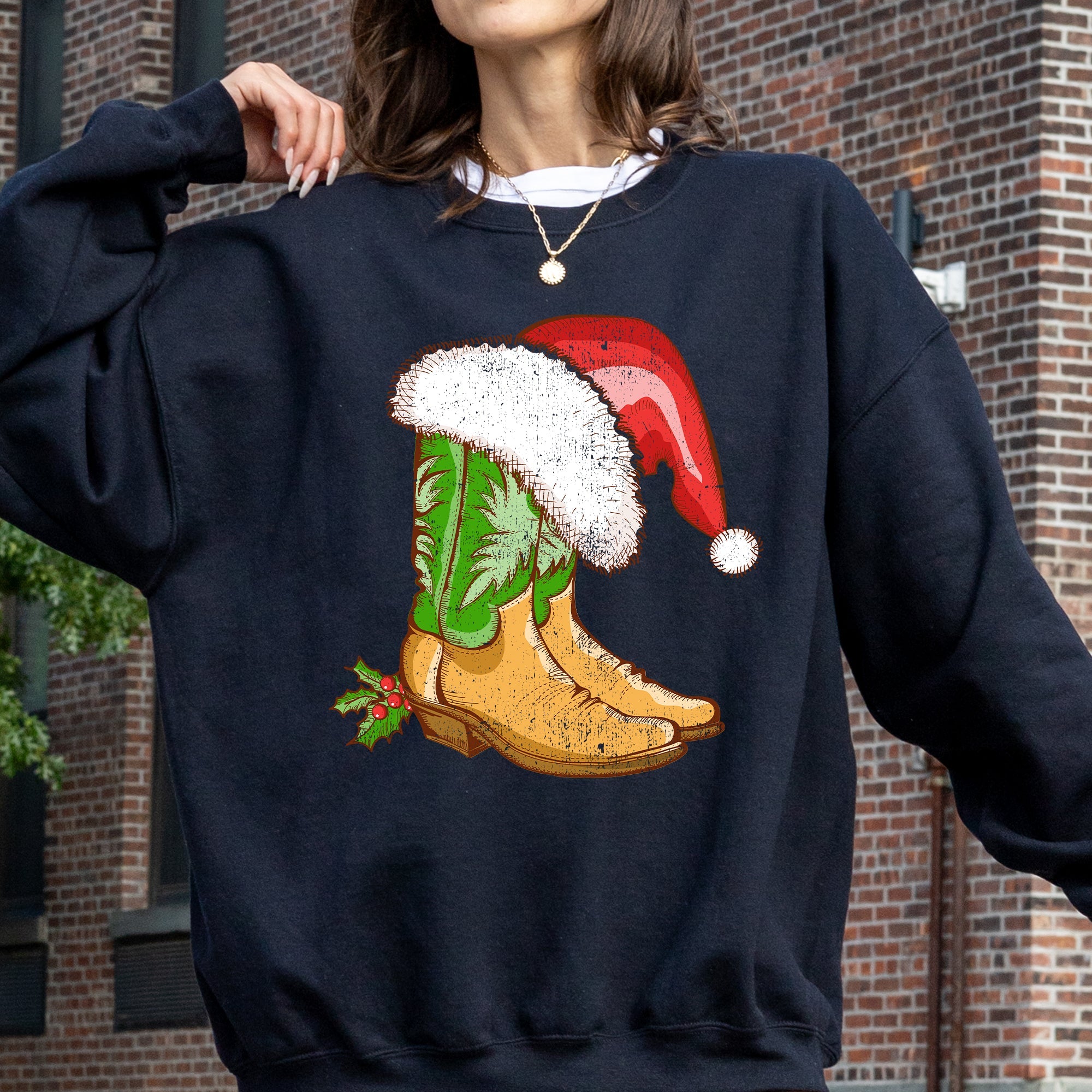 Cowboy Boots Christmas Santa Country Western Xmas Holiday Edition Limited Sweatshirt