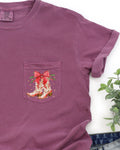 Cowboy Boots Pocket Christmas Bow Mistletoe Santa Winter Snow Xmas Comfort Colors Tee