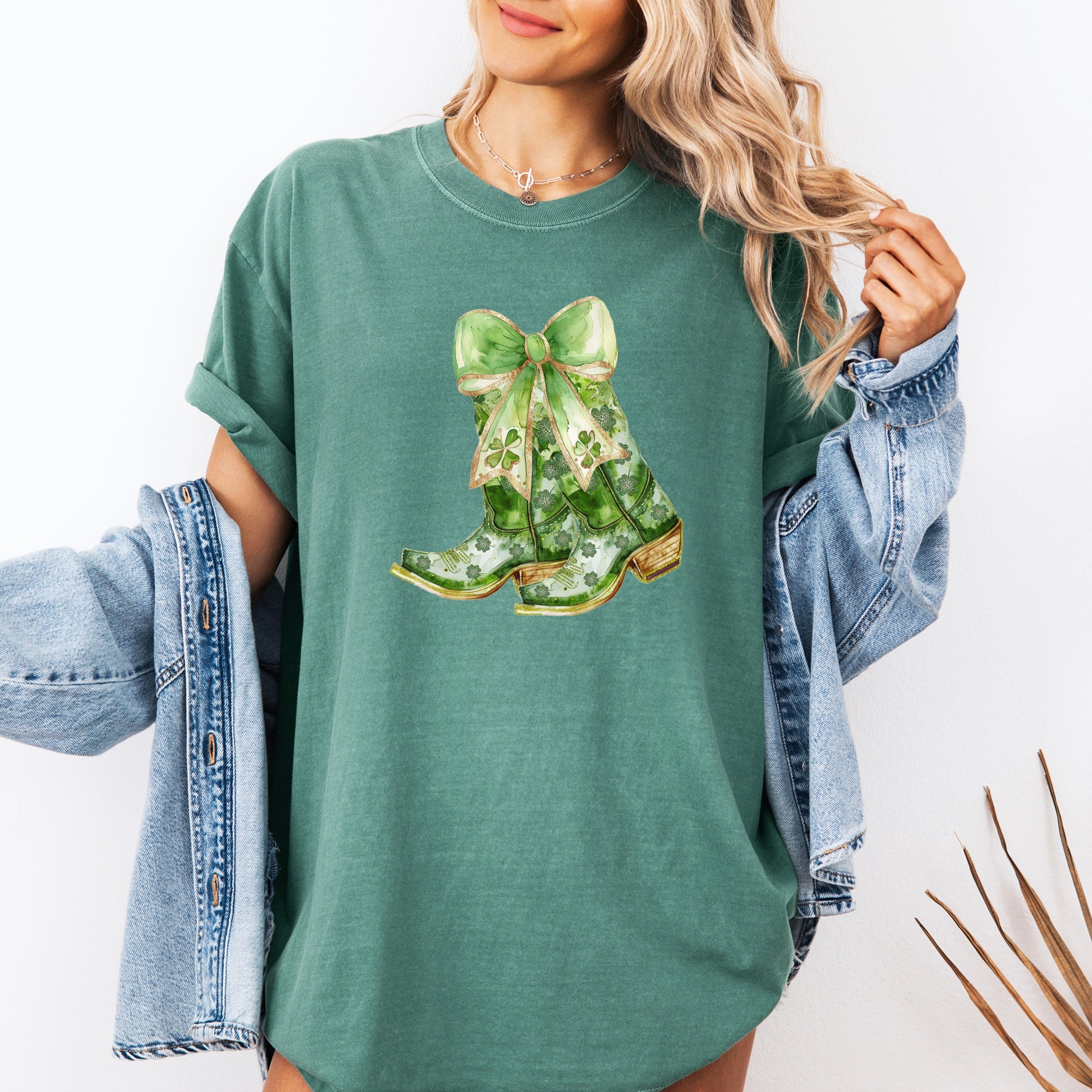 Cowboy Boots St Patrick's Day Shamrock Clover Lucky Leprechaun Comfort Colors Tee