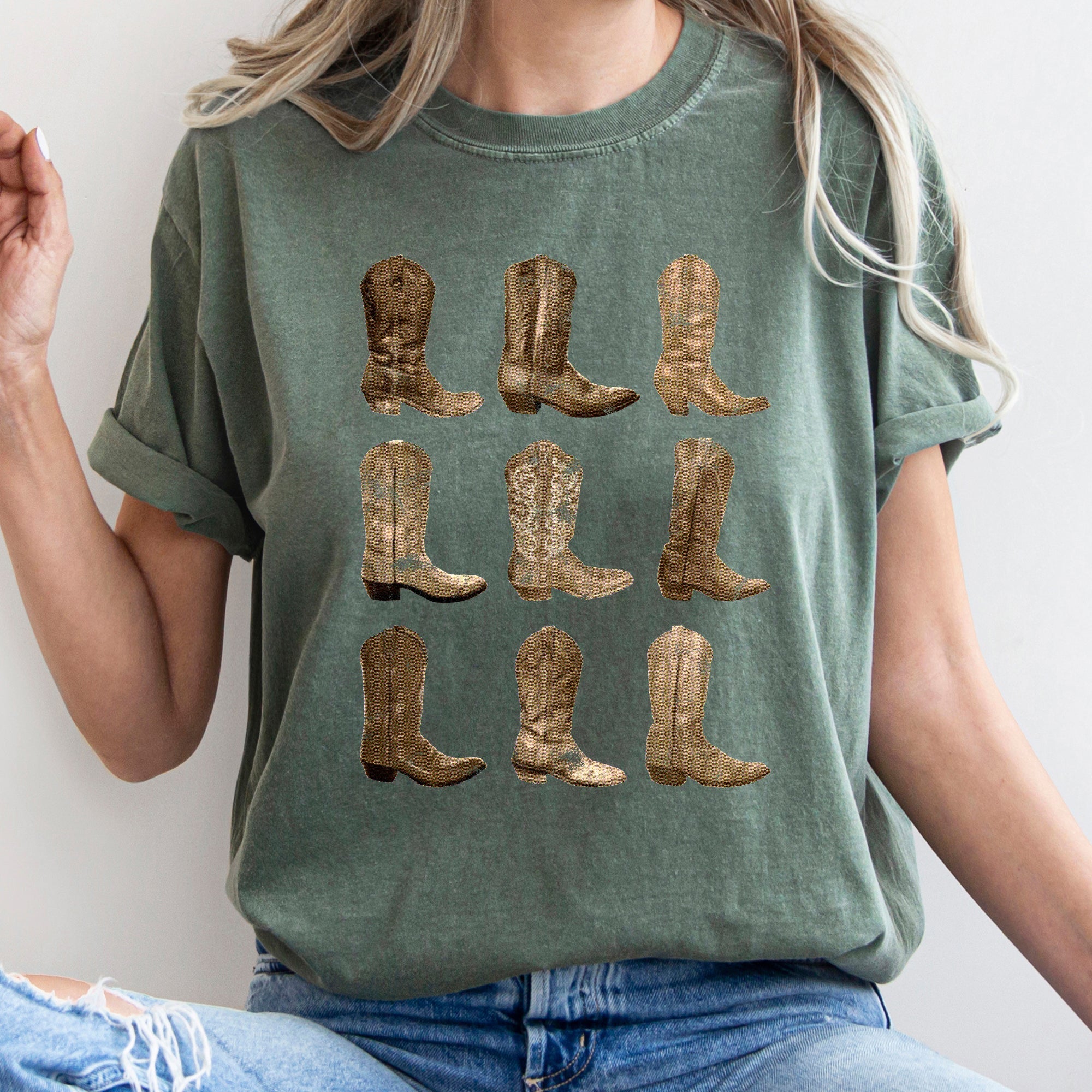 Cowboy Boots Western Retro Vintage Country Style Nostalgia Rustic Heritage Comfort Colors Tee